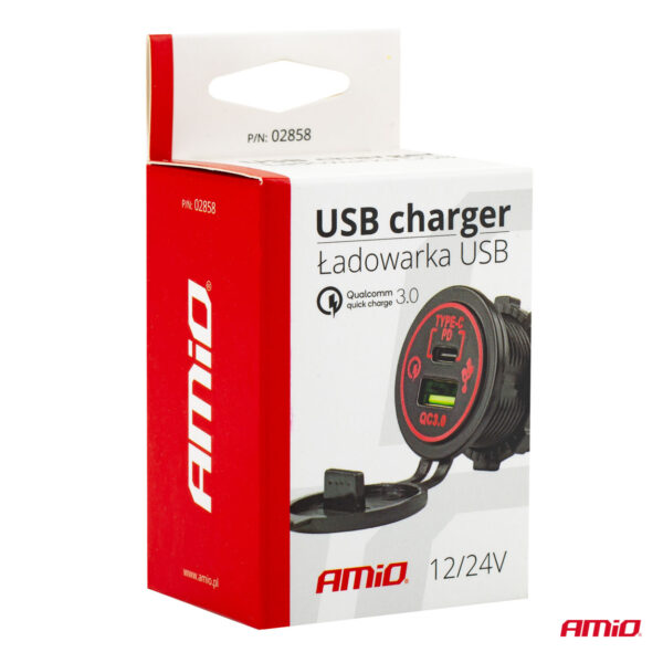 Veekindel pesa USB+USB-C 12/24 3,0A 37mm Amio 02858 - Image 5