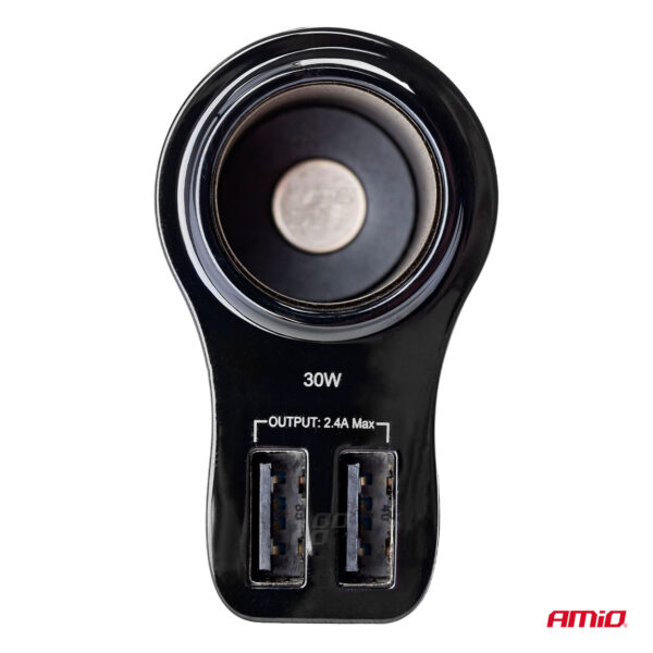 Sigaretisüütaja hargmik + 2USB 2,4A + klaasihaamer Amio 02357 - Image 3