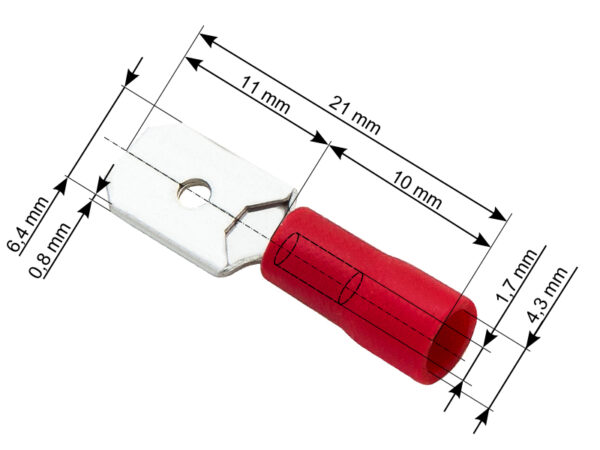 juhtmeotsik lapik punane 6,3x0,8mm 100tk 43-032