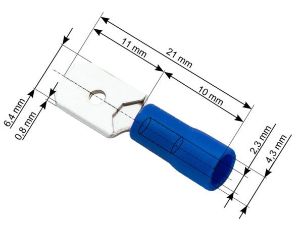 juhtmeotsik lapik sinine 6,3x0,8 mm 100tk 43-035