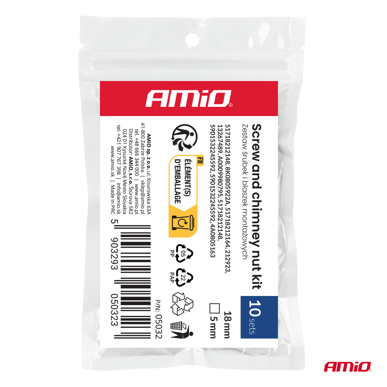 Kruvide ja kinnitusplaatide komplekt 18mm ⌀5mm 10tk Amio 05032 - Pilt 3