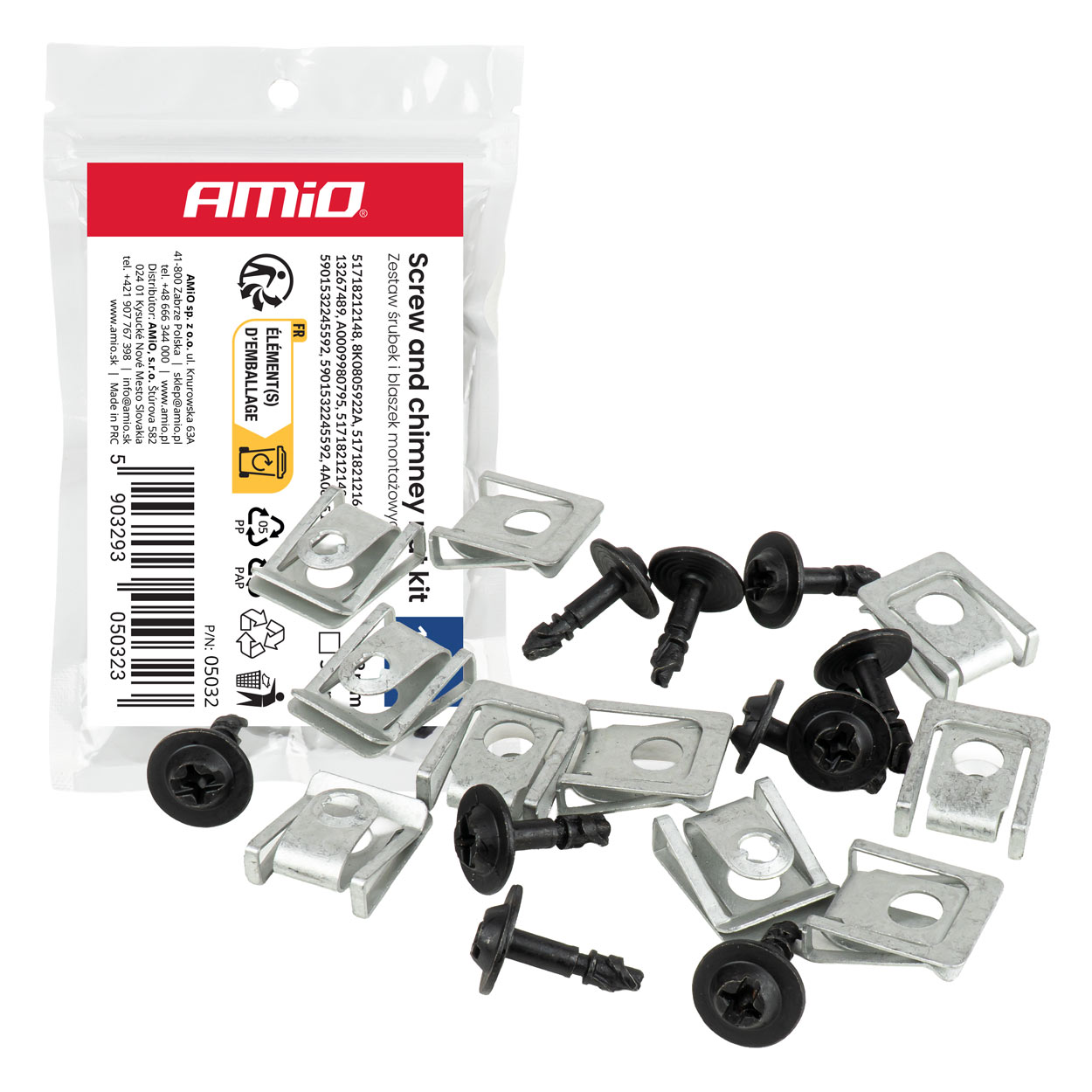 kruvide ja kinnitusplaatide komplekt 18mm ⌀5mm 10tk amio 05032 hasmar auto