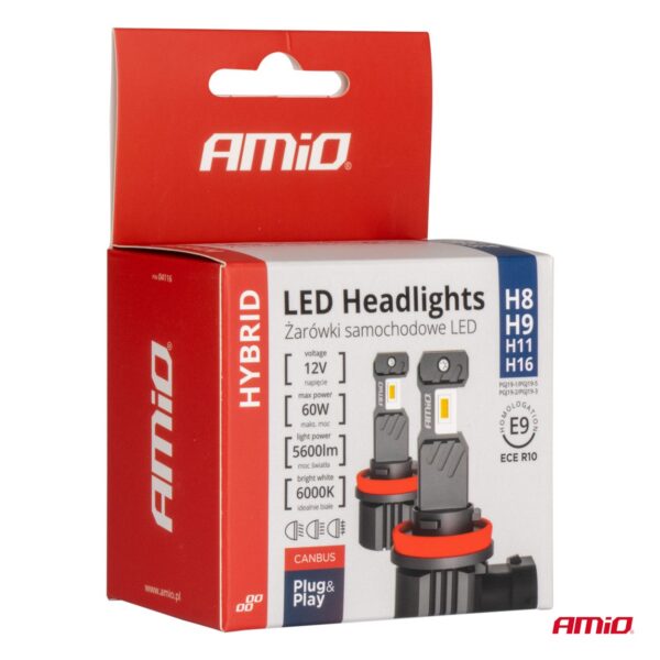 LED-esituled hübriidseeria H8 H9 H11 H16 6000K Canbus 60W AMIO 04116 - Image 5