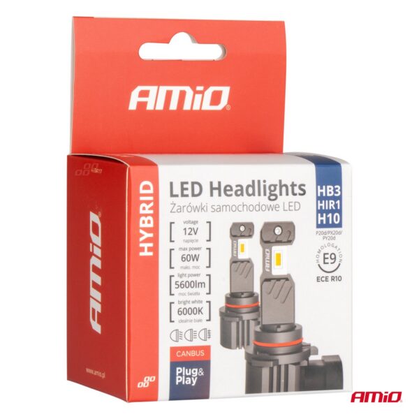 LED-esituled hübriidseeria HB3 HIR1 H10 6000K Canbus 60W AMIO 04117 - Image 5