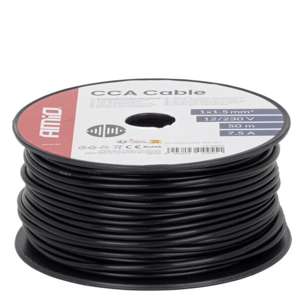 Kaabel must CCA 1x1,5mm2 50m 7,5A 12/230V Amio 04455 - Image 2