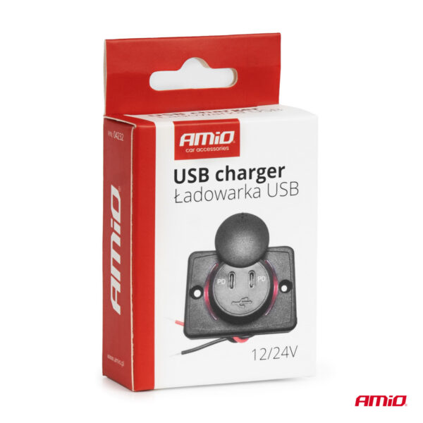USB-Cx2 laadija kandiline punane LED-taust 12/24V Amio 04232 - Image 5