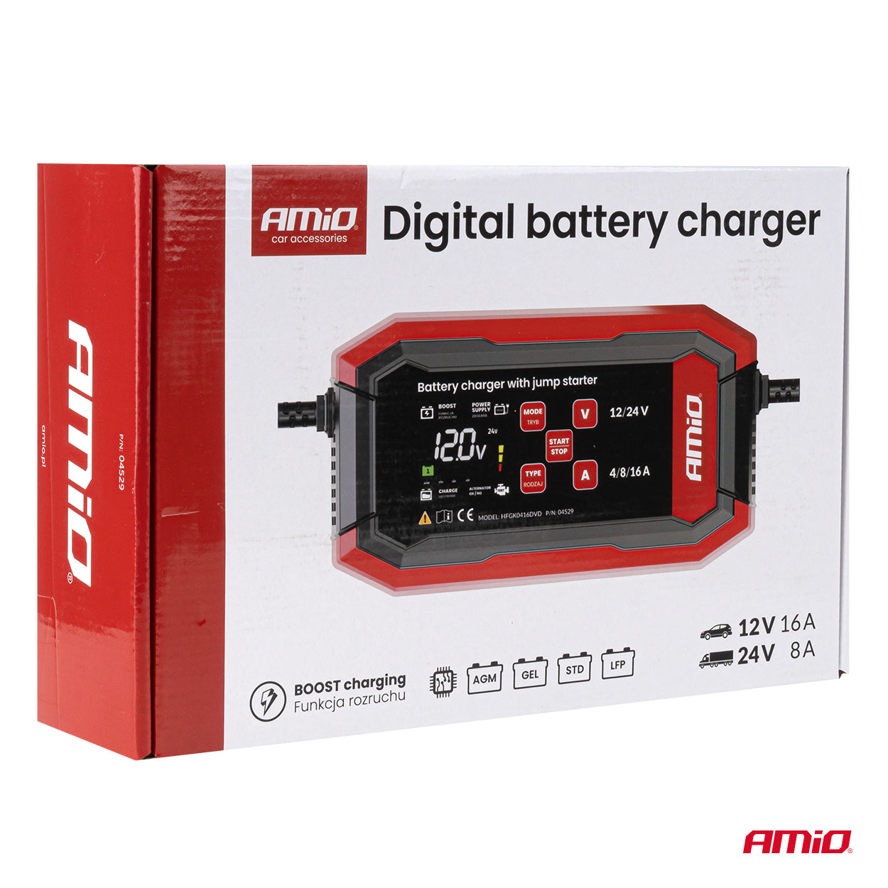 Digitaalne akulaadija BOOST AGM GEL STD LiFePo4 MAX 16A 12/24V PRO Amio 04529 - Image 7