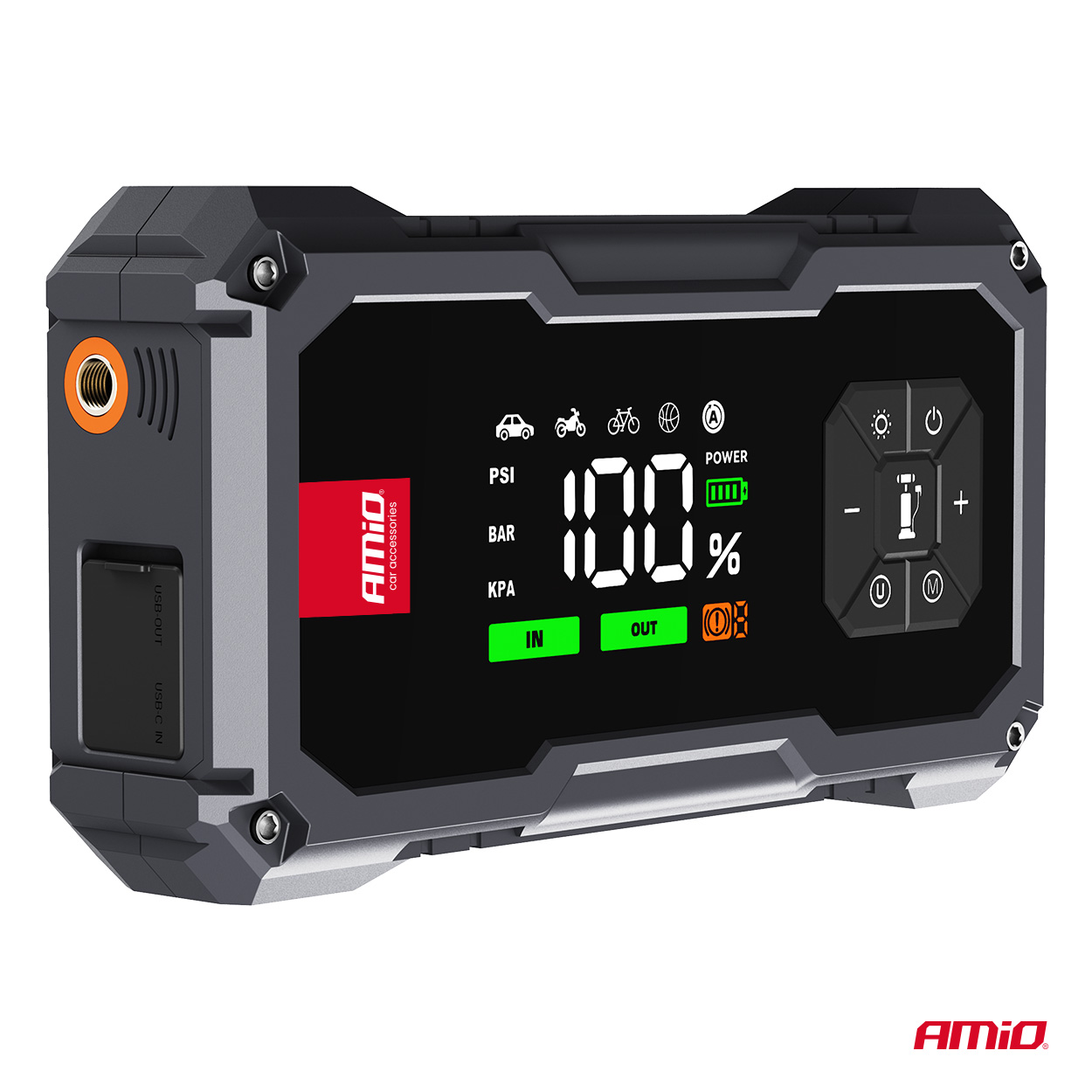 Kaasaskantav 4-in-1 käivitusabi/LED/õhukompressor/akupank 12V 7,2Ah 600A Amio 04674 - Image 8