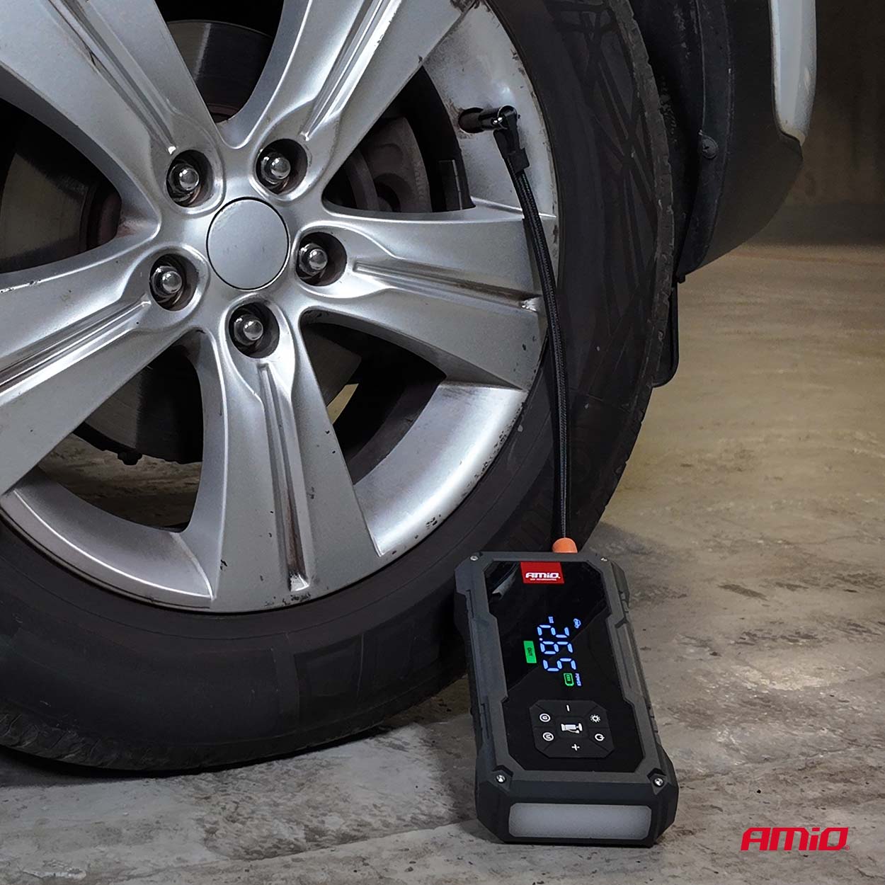 Kaasaskantav 4-in-1 käivitusabi/LED/õhukompressor/akupank 12V 7,2Ah 600A Amio 04674 - Image 5