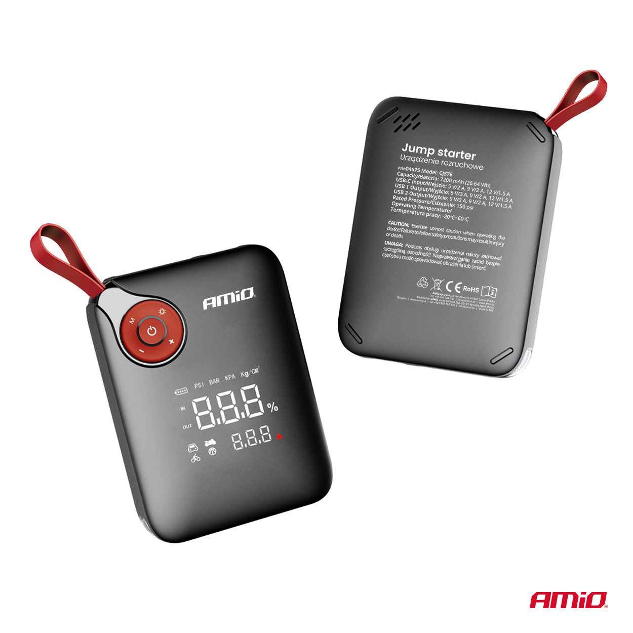 Kaasaskantav mini 4-in-1 käivitusabi/LED/õhukompressor/akupank 12V 7,2Ah 600A Amio 04675 - Image 9