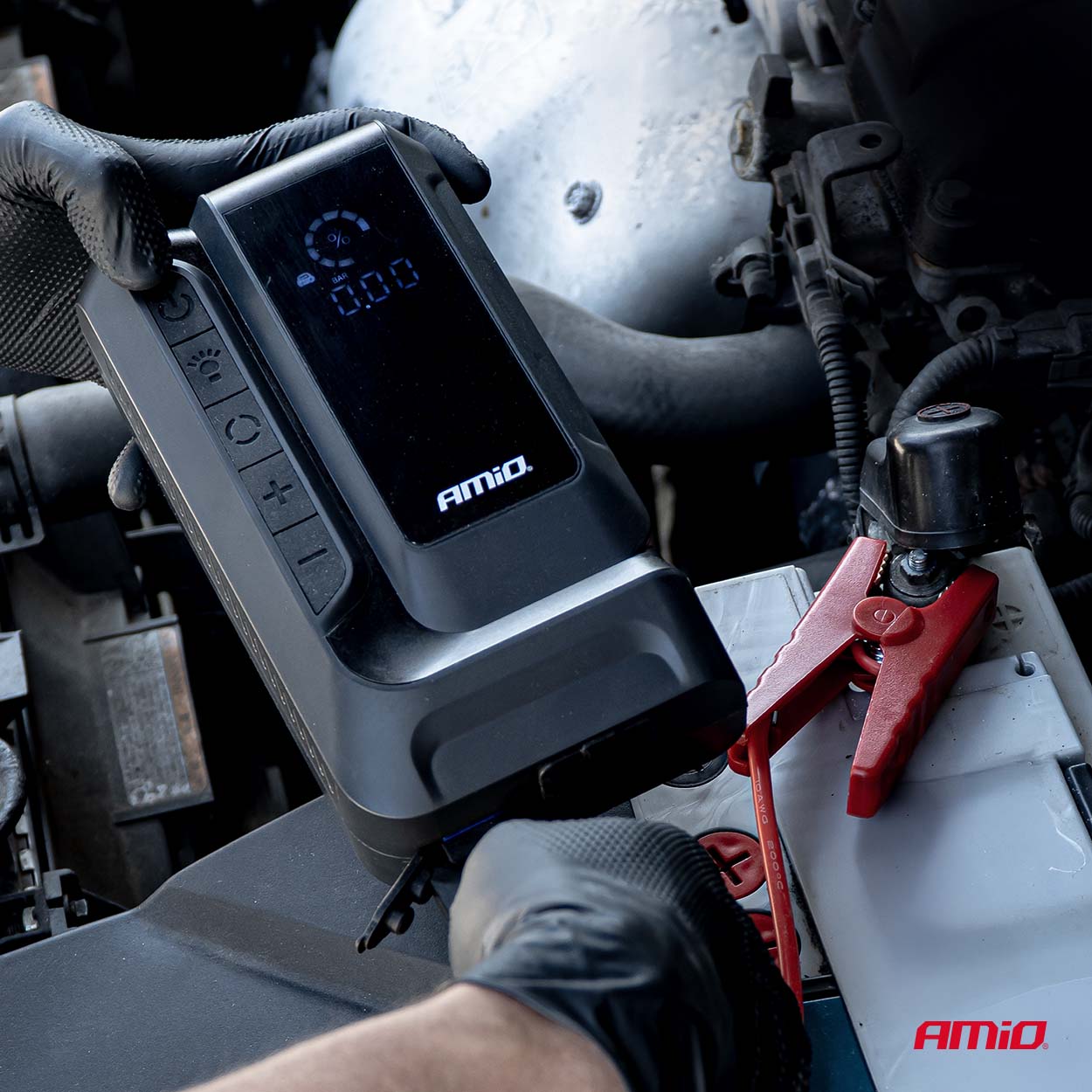 Kaasaskantav 4-in-1 käivitusabi/LED/õhukompressor/akupank 12V 12Ah 1600A Amio 04677 - Image 5