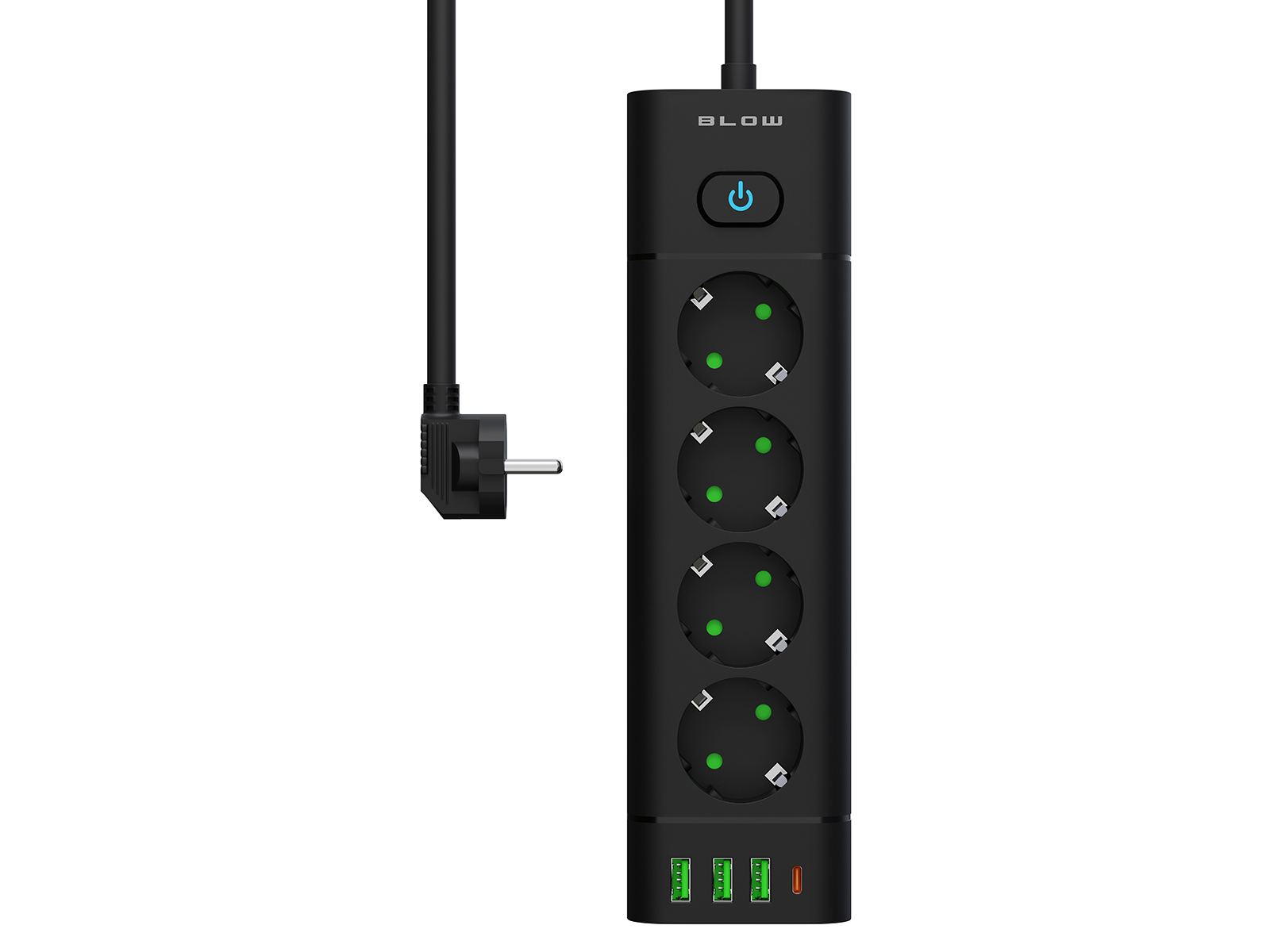 Pikendusjuhe 4-pesaga + 3xUSB +USB-C + lüliti 1,5m must Blow 98-325 - Image 2