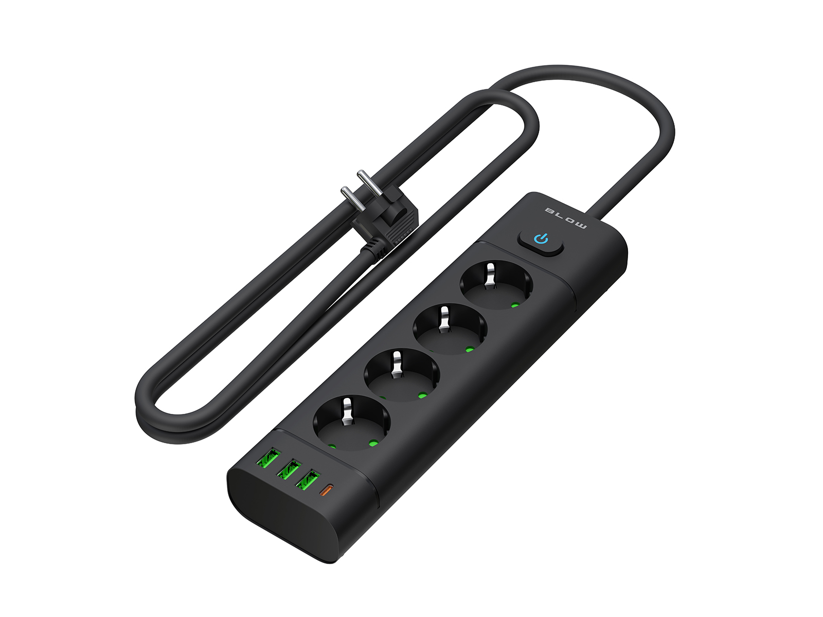 Pikendusjuhe 4-pesaga + 3xUSB +USB-C + lüliti 1,5m must Blow 98-325 - Image 3