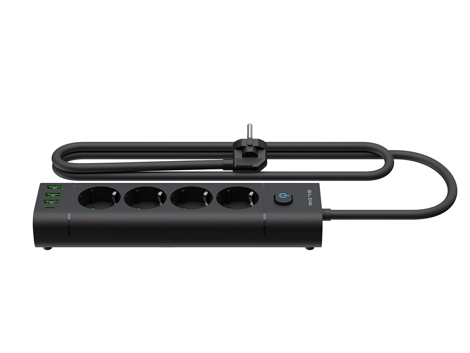 Pikendusjuhe 4-pesaga + 3xUSB +USB-C + lüliti 1,5m must Blow 98-325 - Image 5