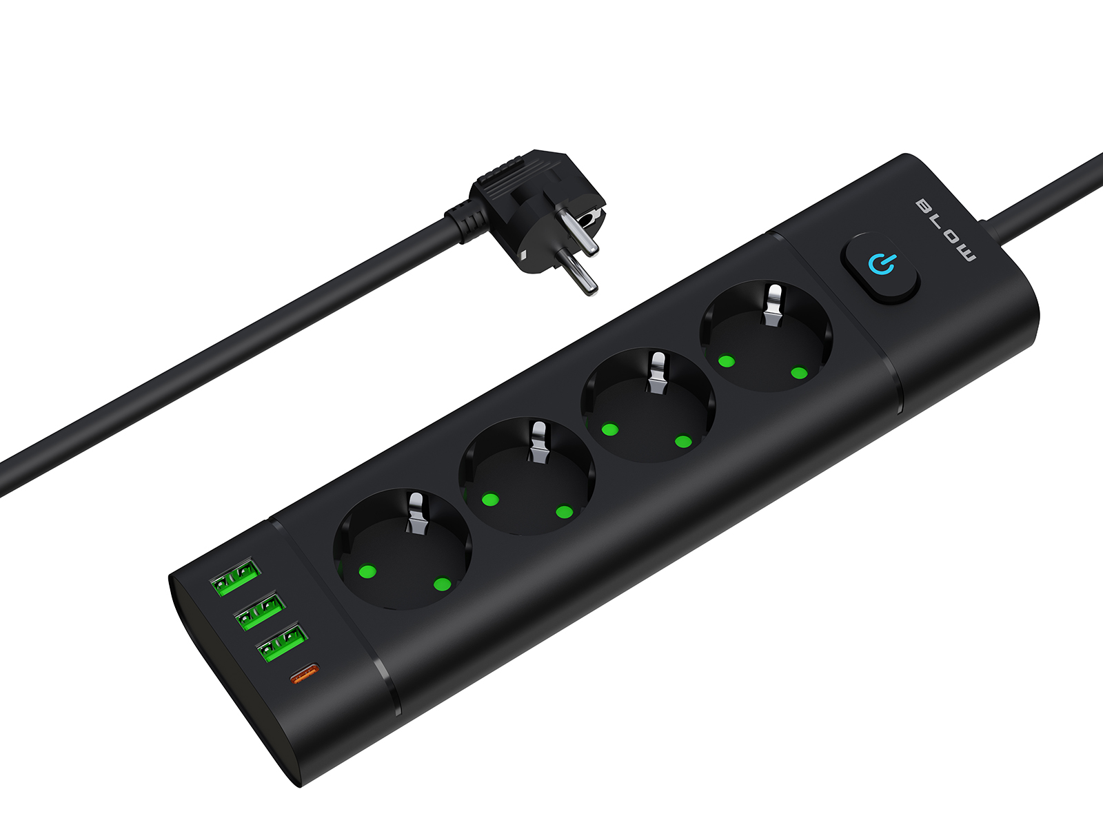 pikendusjuhe 4-pesaga 3xusb usb-c lüliti 1,5m must blow 98-325 hasmar auto