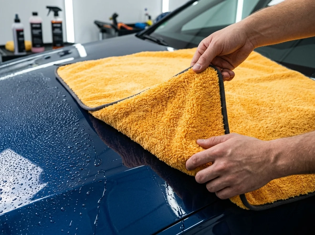 Mikrokiudrätik auto kuivatamisel