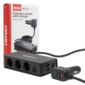 sigaretisüütaja hargmik laadijaga 3xusb-a usb-c qc 3,0 voltmeeter pd3,0 148w amio 04836 hasmar auto