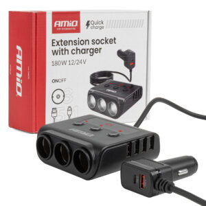 sigaretisüütaja hargmik laadijaga 4xusb-a qc3,0 voltmeetriga pd3,0 180w amio 04835 hasmar auto