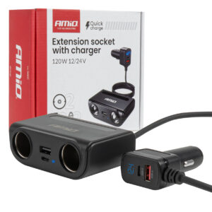 sigaretisüütaja hargmik laadijaga usb-a usb-c qc3,0 voltmeeter pd3,0 120w amio 04837 hasmar auto