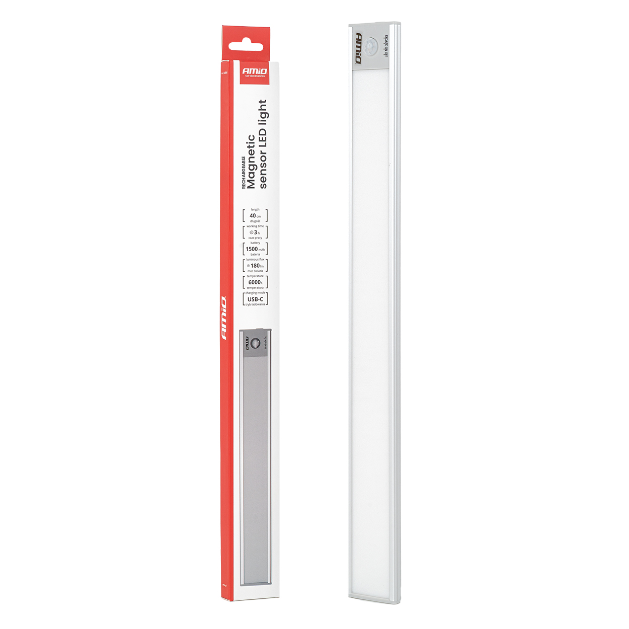 led lamp laetav liikumisanduriga 2w 1500mah usb-c 40cm amio 04894 hasmar auto
