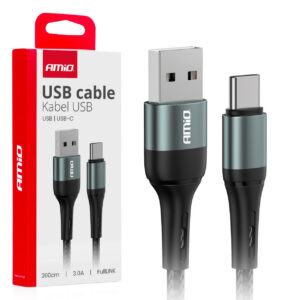 usb-a usb-c 3a laadimiskaabel 200cm fulllink amio 03912 hasmar auto
