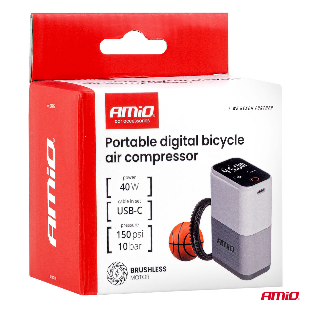 Jalgrattakompressor MINI akuga LED-ekraaniga 40W USB-C Amio 04946 - Pilt 10