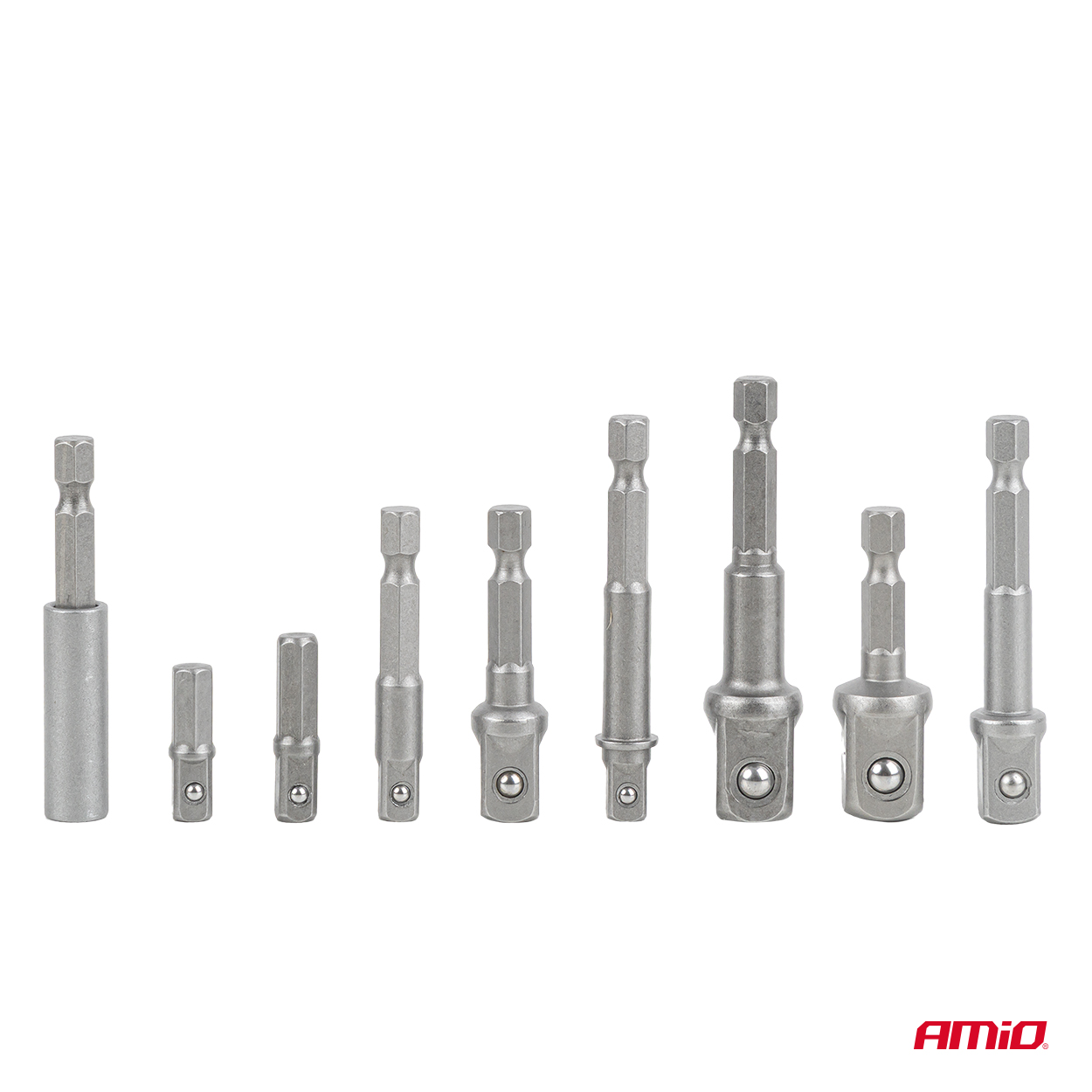 Kruvikeeraja adapterite komplekt 1/4", 3/8", 1/2" 9-osa Amio 04931 - Pilt 2