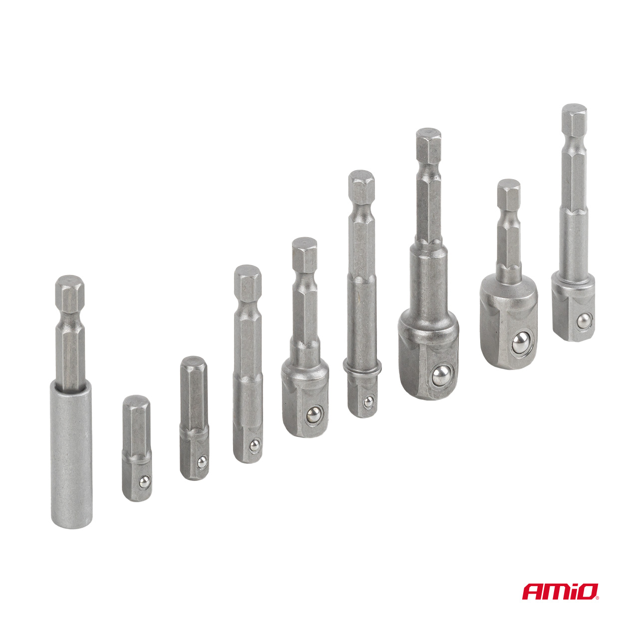 Kruvikeeraja adapterite komplekt 1/4", 3/8", 1/2" 9-osa Amio 04931 - Pilt 3