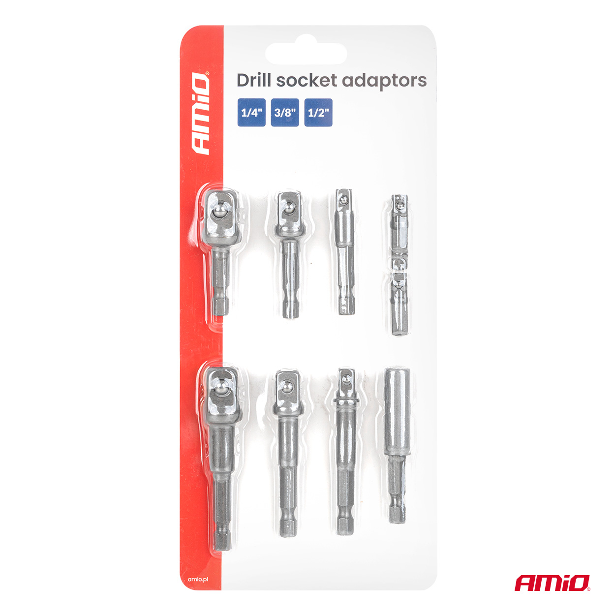 Kruvikeeraja adapterite komplekt 1/4", 3/8", 1/2" 9-osa Amio 04931 - Pilt 6