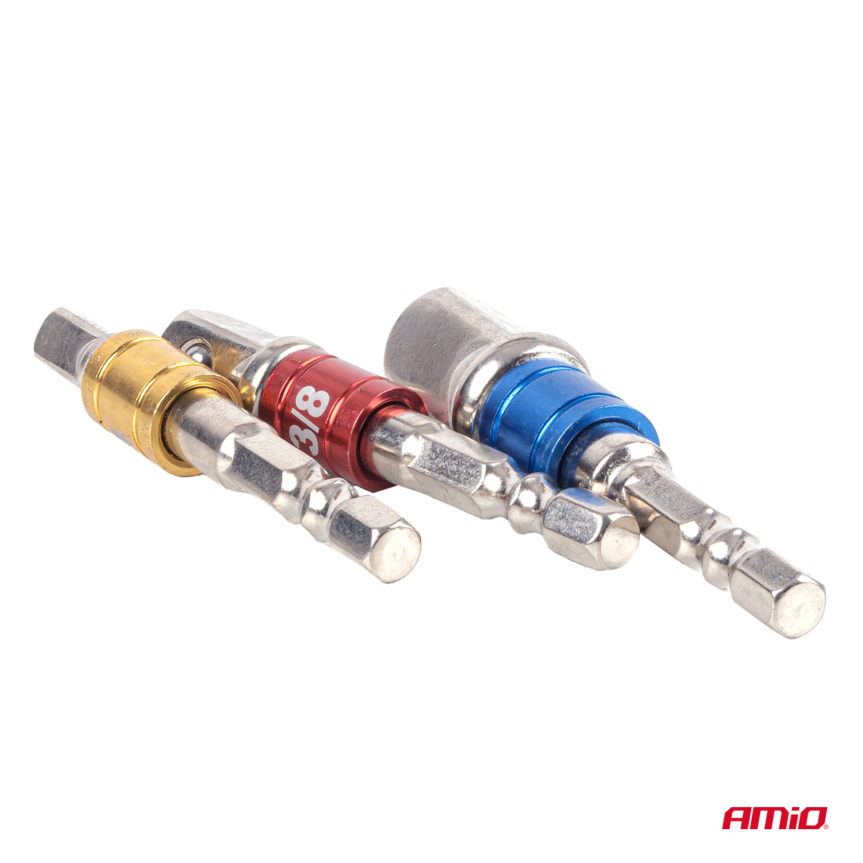 Värvikoodiga padrunvõtme adapterid 3-osa 1/4" 3/8" 1/2" Amio 04936 - Pilt 4