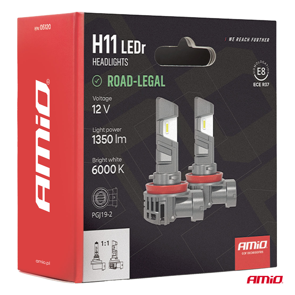 LED H11 autopirnid R37 E-MARK H11 PnP FAN 18W Amio 05120 - Pilt 14