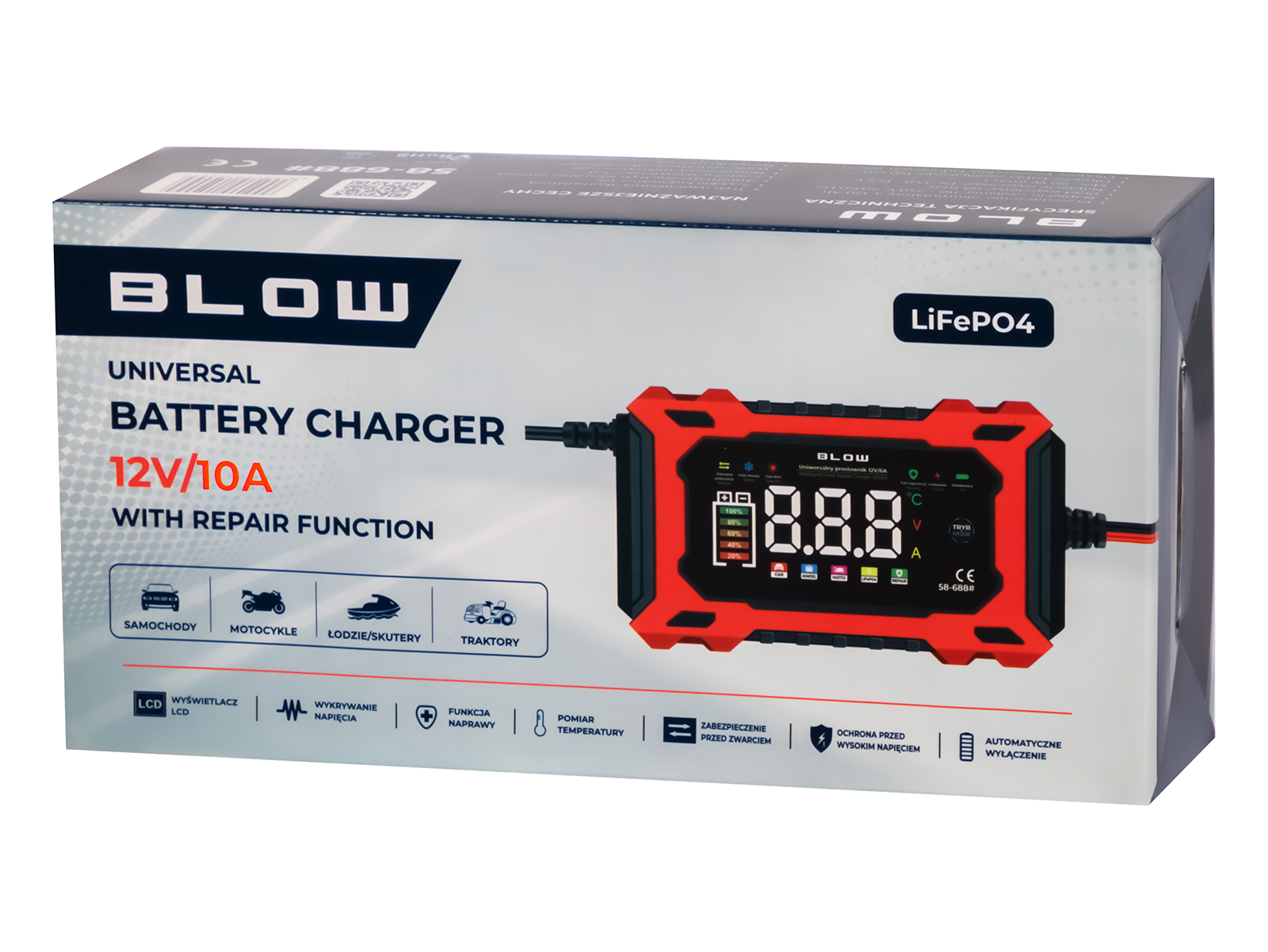 Akulaadija automaatne 12V/10A LiFePO4 BLOW 58-687 - Pilt 4