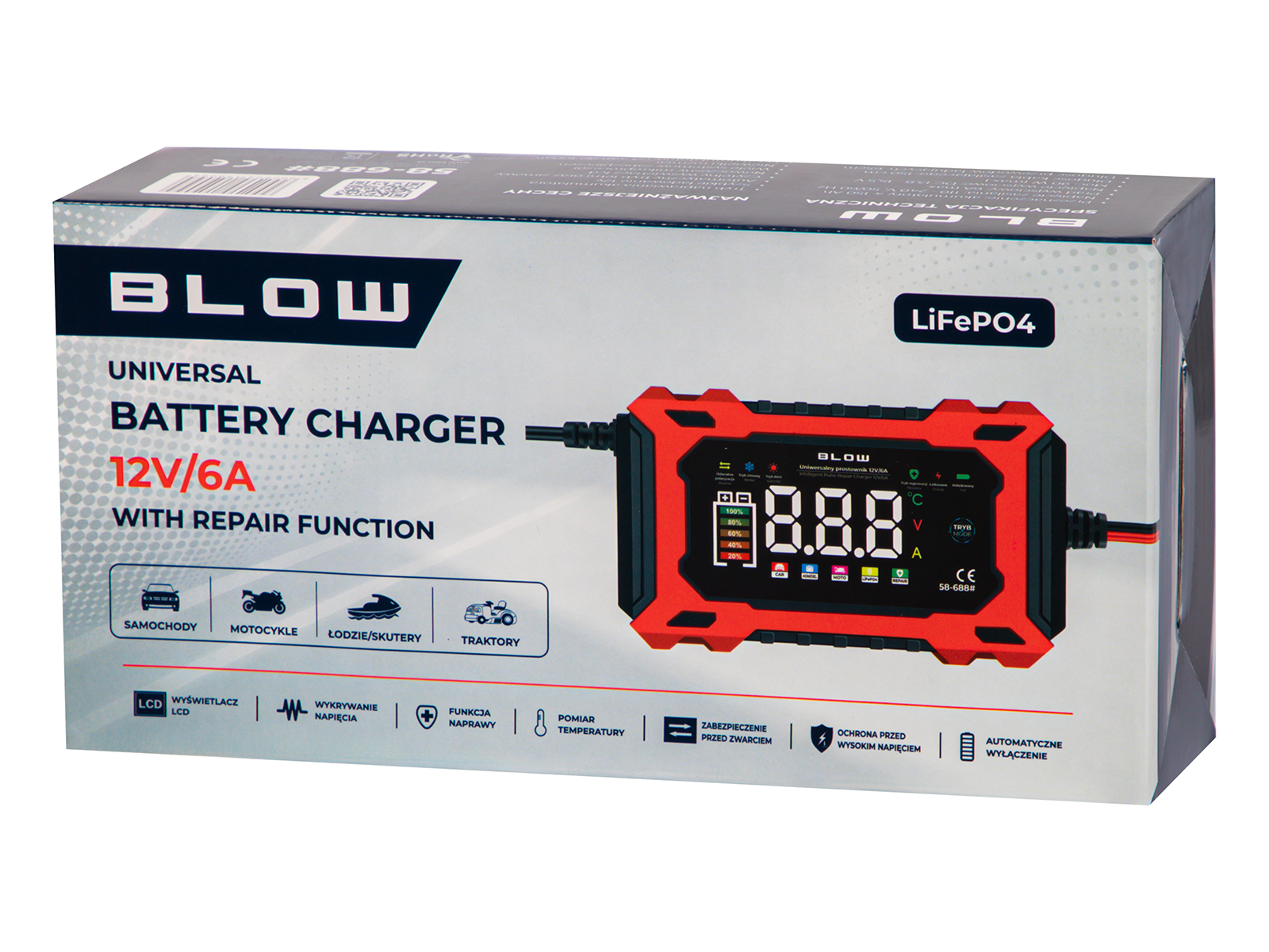 Akulaadija automaatne 12V/6A LiFePO4 BLOW 58-688 - Pilt 4