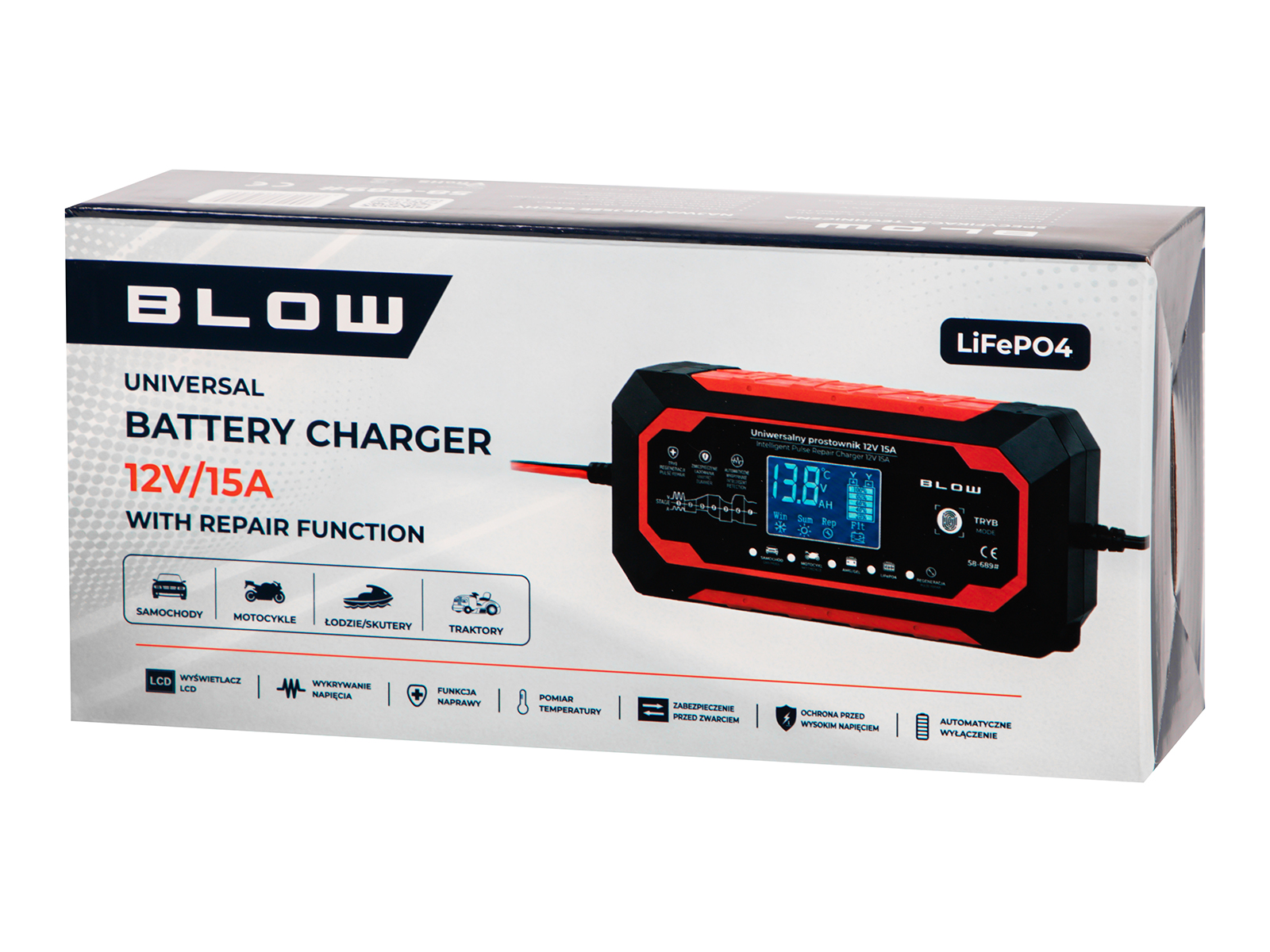 Akulaadija automaatne 12V/15A LiFePO4 BLOW 58-689 - Pilt 4
