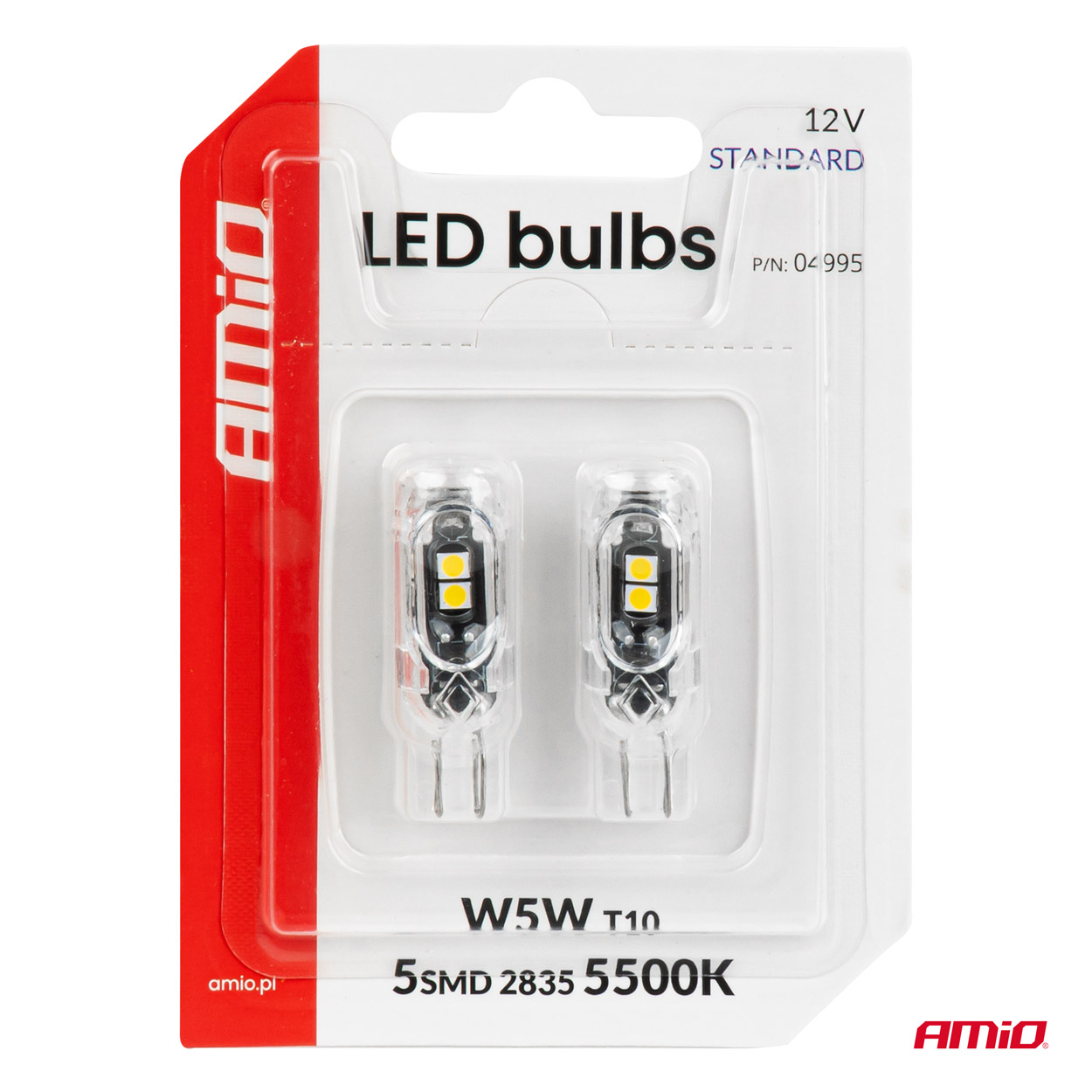 LED-pirnid STANDARD W5W T10 2835 5SMD valge 12V Amio 04995 - Pilt 4