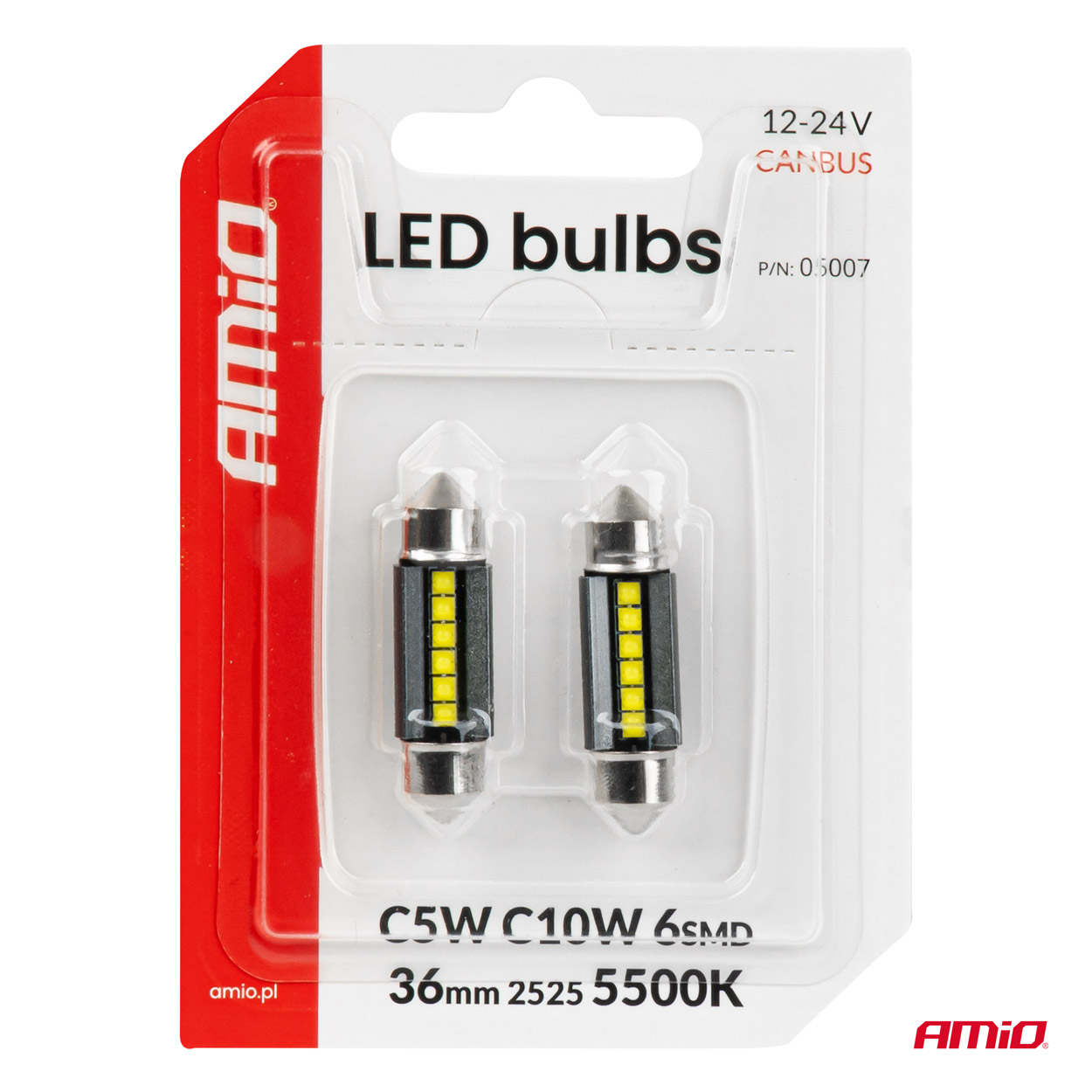 LED-pirnid CANBUS 36MM 2525 6SMD valged 12V/24V Amio 05007 - Pilt 4