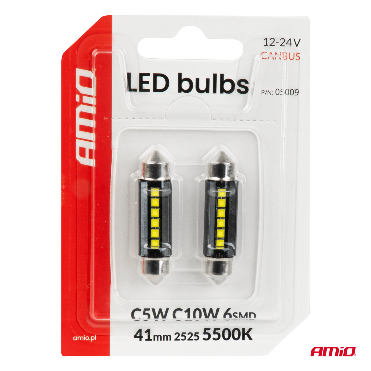 LED-pirnid CANBUS 41MM 2525 6SMD valged 12V/24V Amio 05009 - Pilt 4