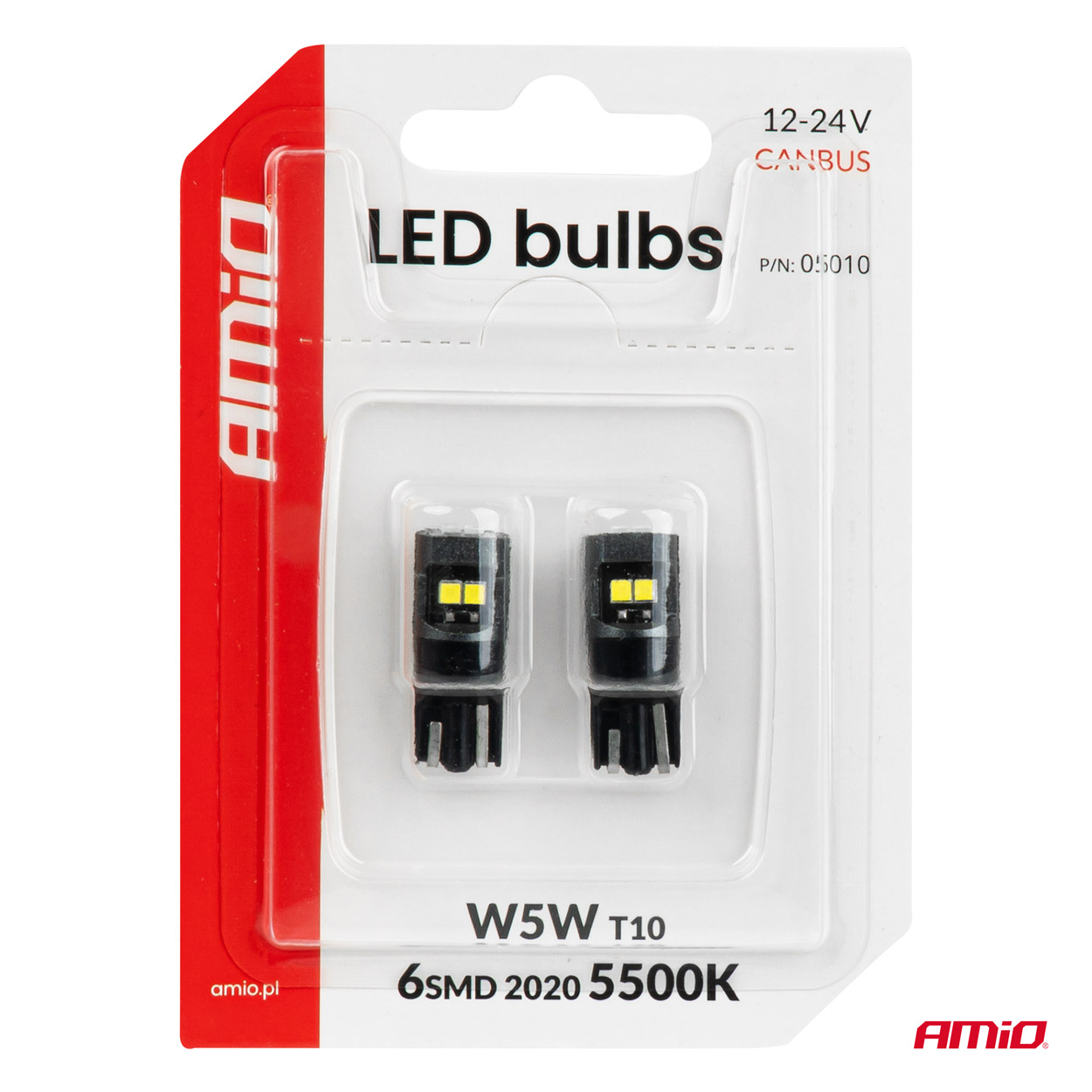 LED-pirnid CANBUS W5W T10 2020 6SMD valged 12V/24V Amio 05010 - Pilt 4