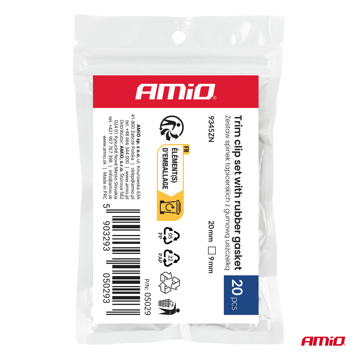Polstritüüblite komplekt kummitihendiga ⌀ 9mm 20mm 20tk Amio 05029 - Pilt 3