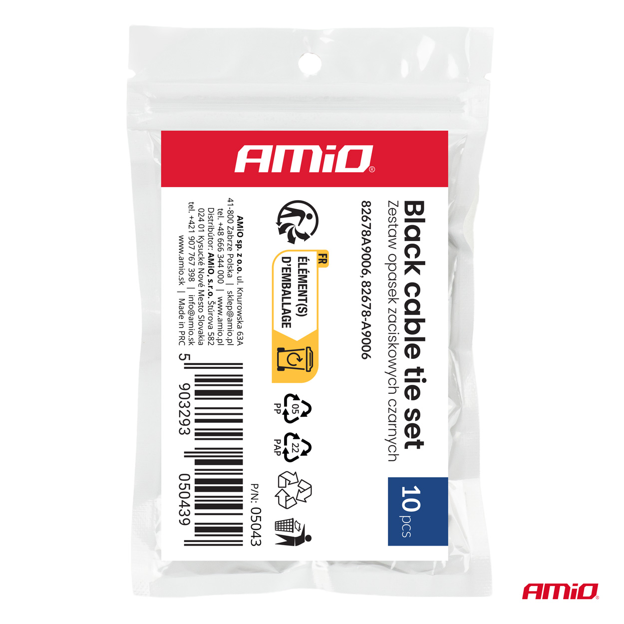 Mustade kaablisidemete komplekt 10tk Amio 05043 - Pilt 5