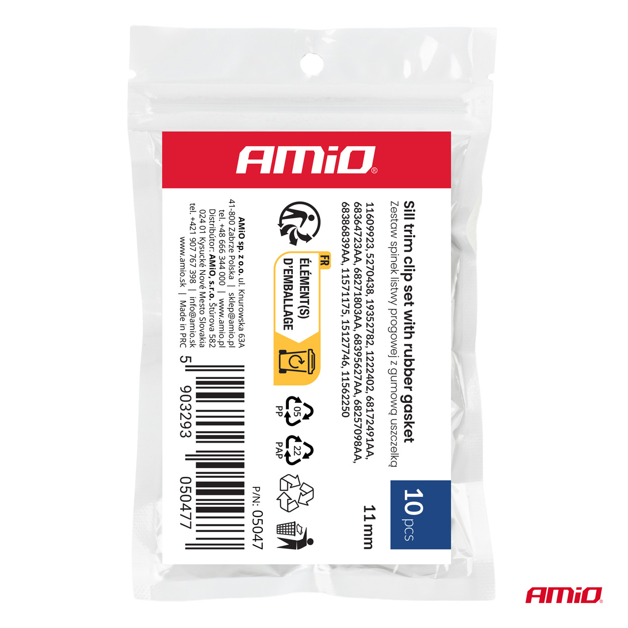 Lävepaku tüüblite komplekt kummitihendiga 11mm 10tk Amio 05047 - Pilt 3