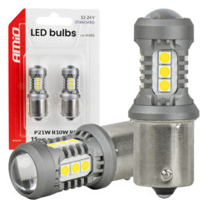 led pirnid standard ba15s p21w 3030 15smd valged 12v/24v amio 05000 hasmar auto
