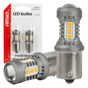 led pirnid standard bau15s py21w 2x1860smd 3030 15smd oranzid 12v/24v amio 05002 hasmar auto