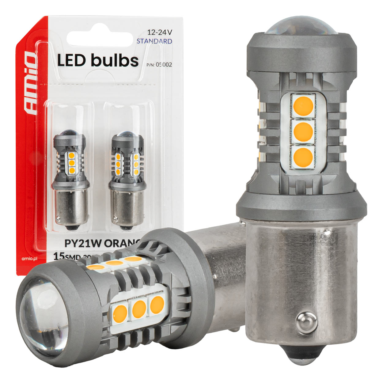 led pirnid standard bau15s py21w 2x1860smd 3030 15smd oranzid 12v/24v amio 05002 hasmar auto