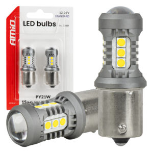 led pirnid standard bau15s py21w 3030 15smd valged 12v/24v amio 05001 hasmar auto